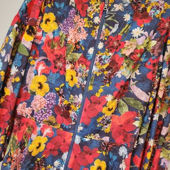 Alice + Olivia Floral Balloon Sleeve Kerri Bishop Dress Tie V-neck Silk Sz 6 - Picture 7 of 16